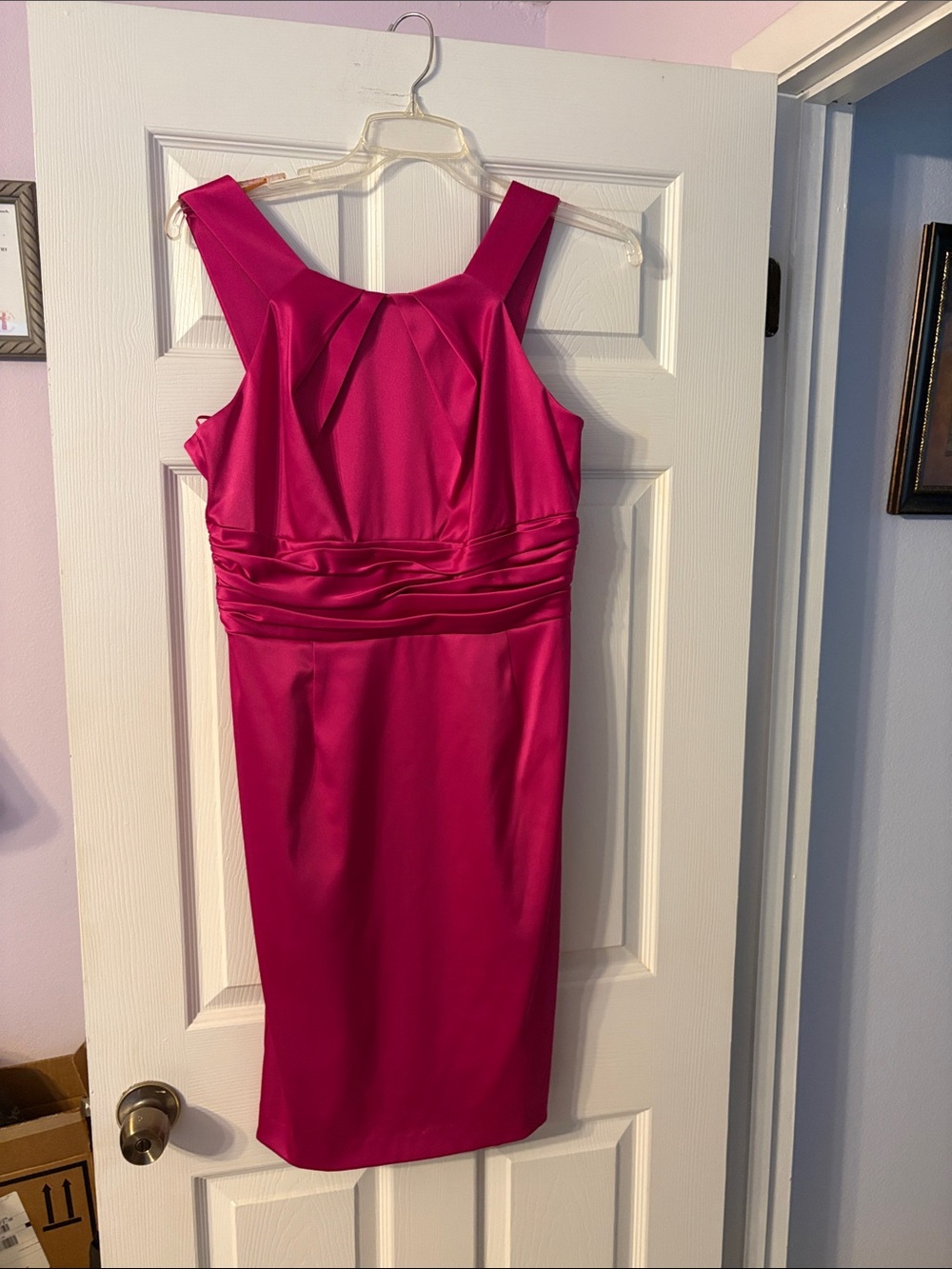 Fuchsia Midi Sheath Dress with Ruched Waist